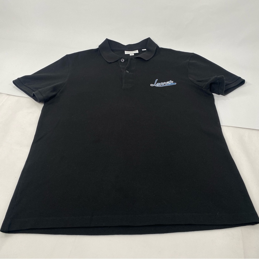 Lacoste Men's Black Signature Slim-Fit Pique Graphic Polo Shirt Size L (5) - Picture 3 of 11